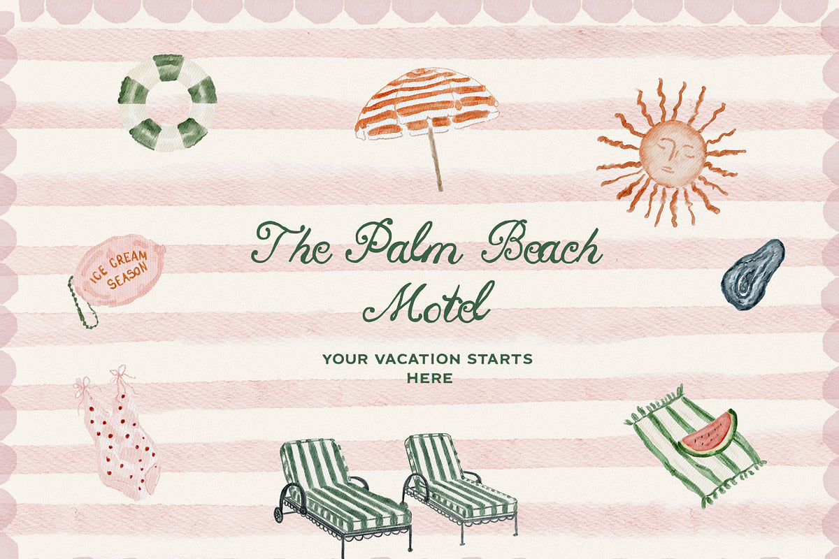 Hand Drawn Watercolor Summer Icons